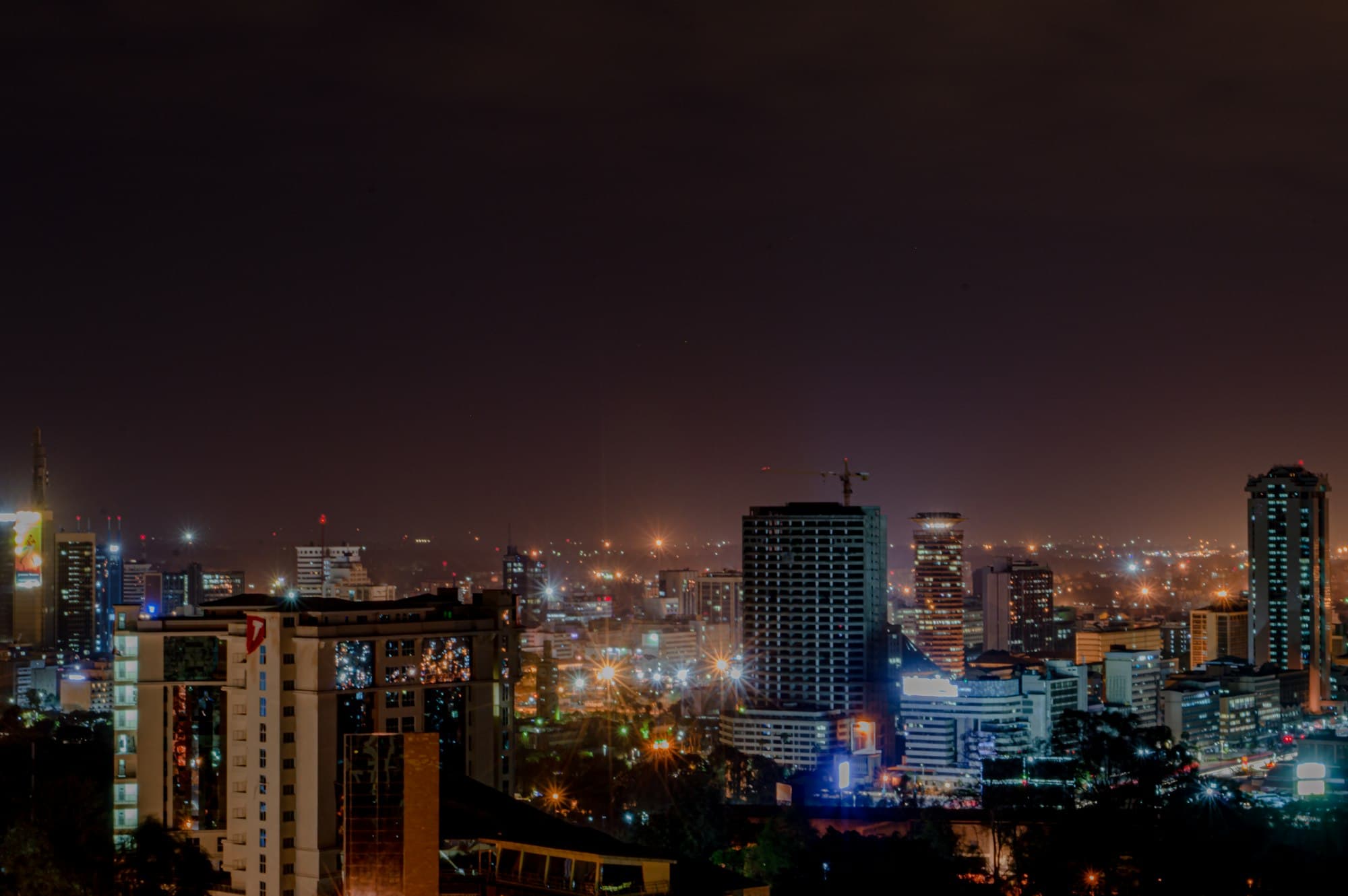 Nairobi city skyline lit up at night